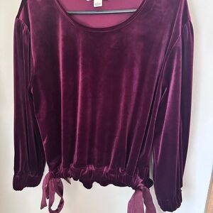 Band of Gypsies Velvet Burgundy Blouse with Tie Accents